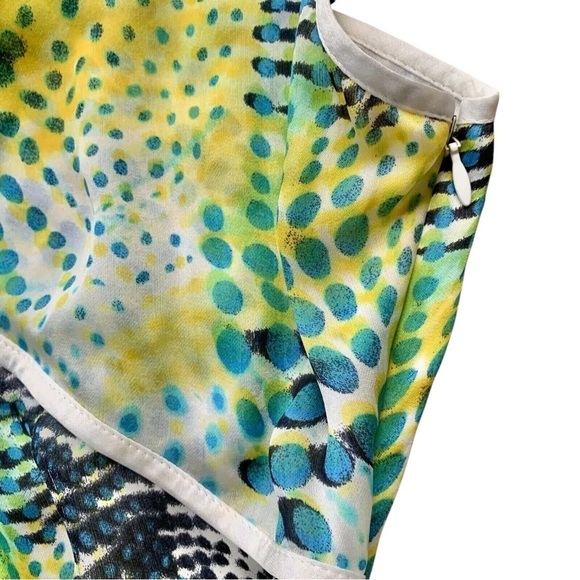 Louis Feraud Silk Abstract Dot Sleeveless Crop Top Aqua Blue White FR 44 Large - Picture 4 of 7